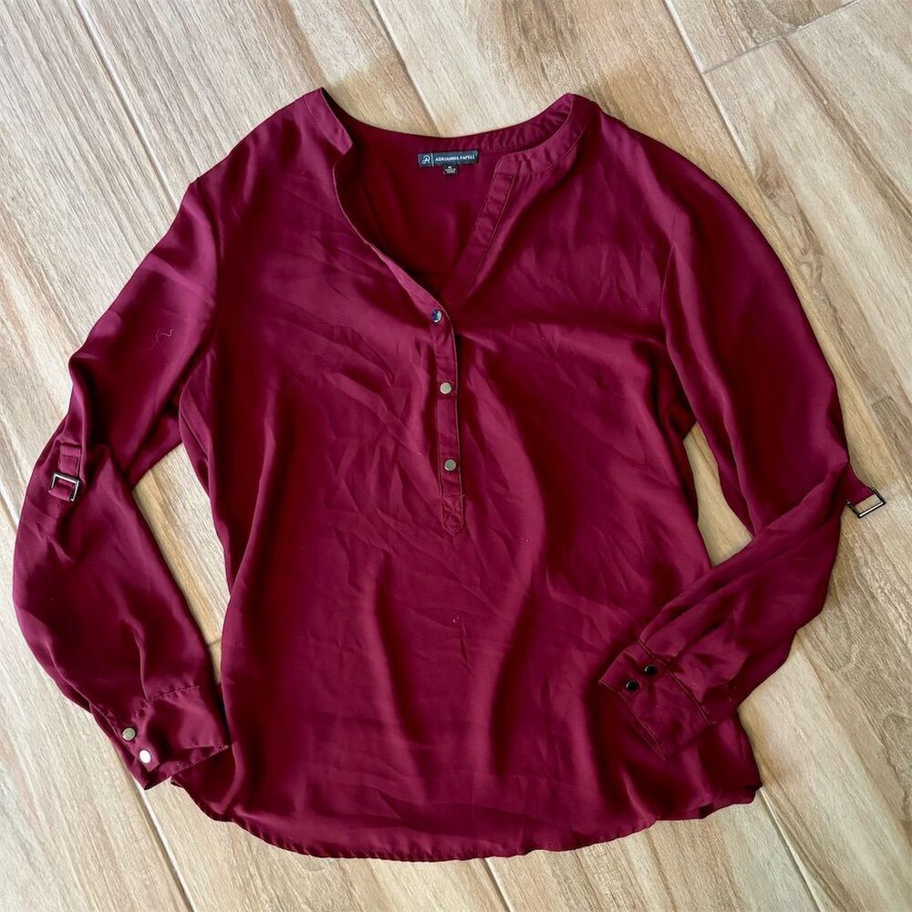 Adrianna Papell Loft Women's V-Neck Red Blouse Size M Long Sleeve Casual
